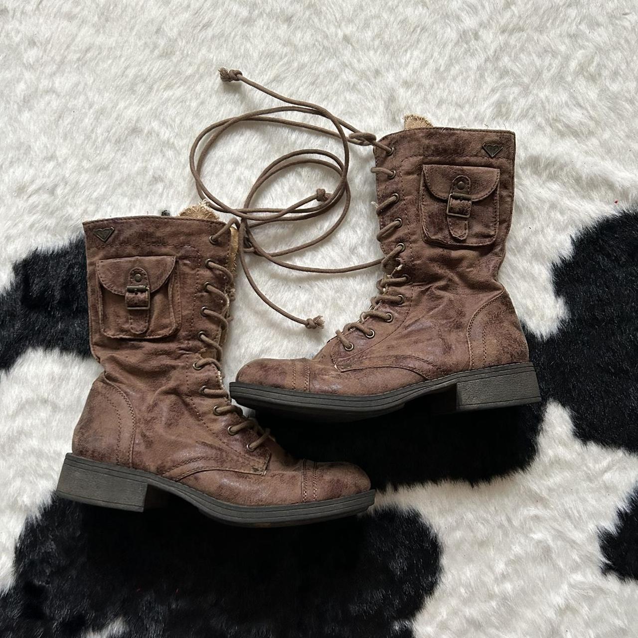 Roxy brown moto combat boots with pocket. So cute... Depop