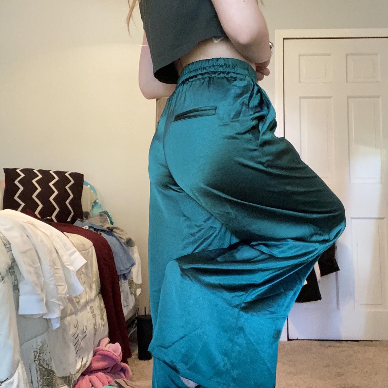 forever 21 wide leg satin green pants such a fun... - Depop