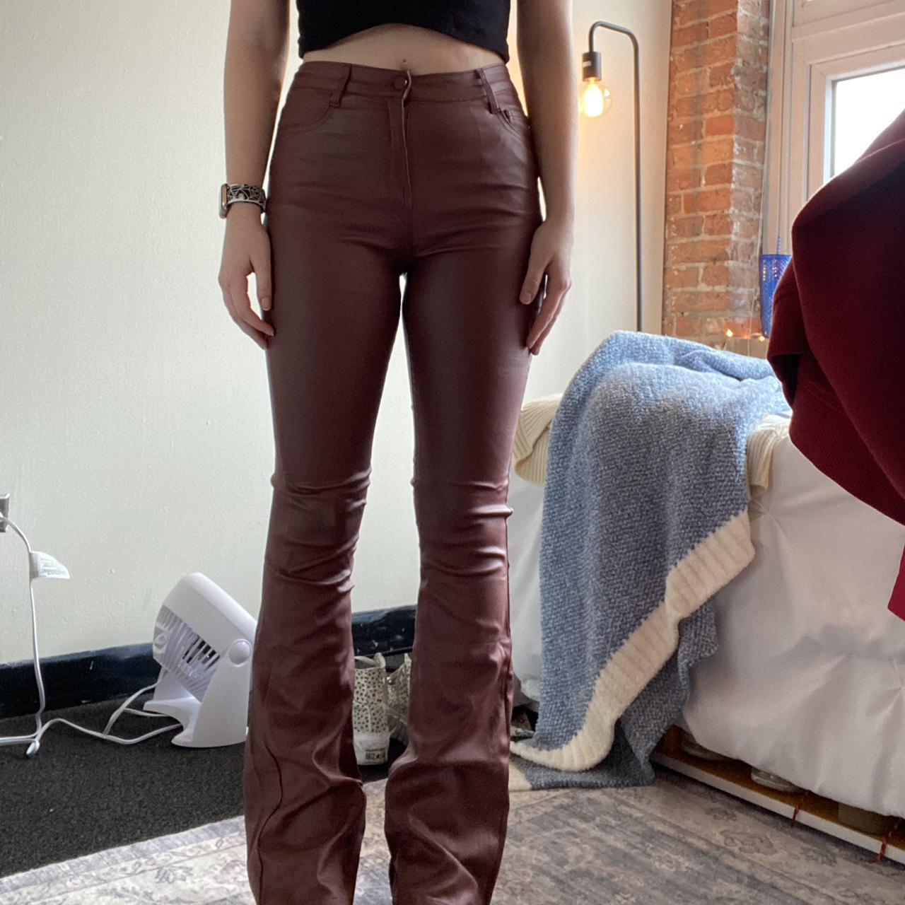edikted brown leather pants with flare size... - Depop