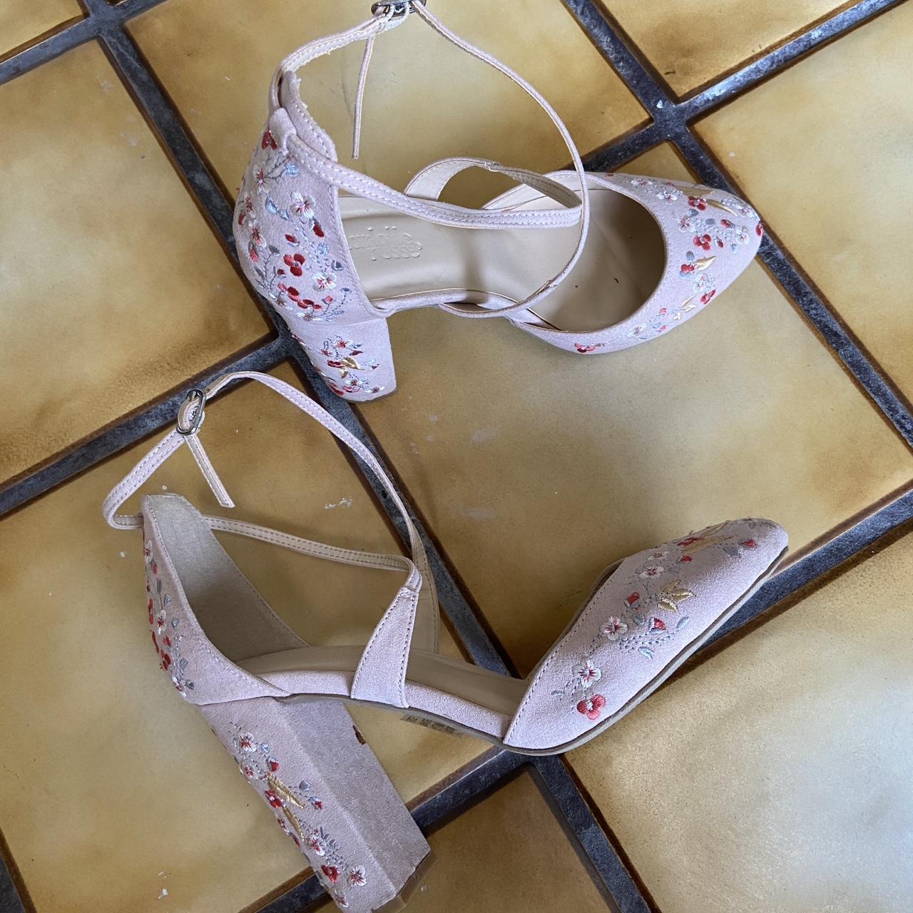 Floral embroidered heels best sale