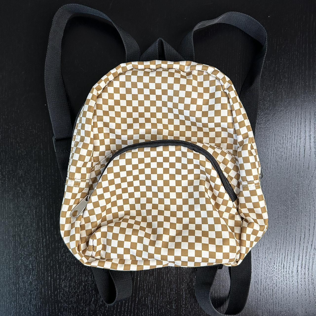 Mustard yellow and white checkered mini backpack