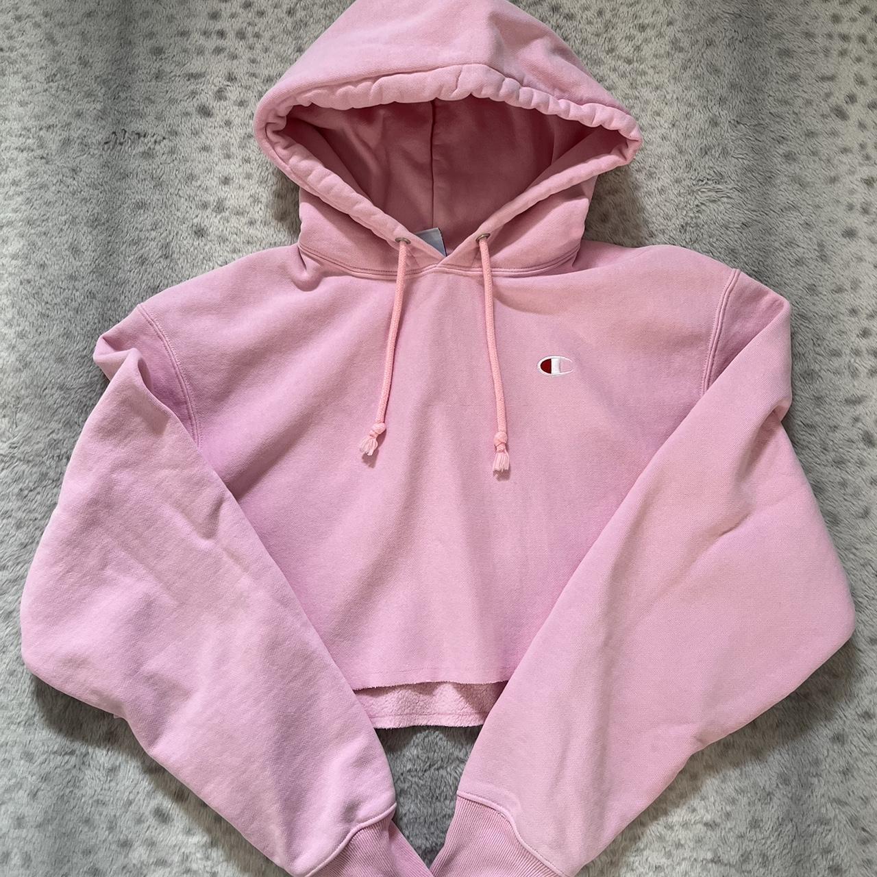 Cropped Champion Pink Hoodie. Two small faint dark... - Depop