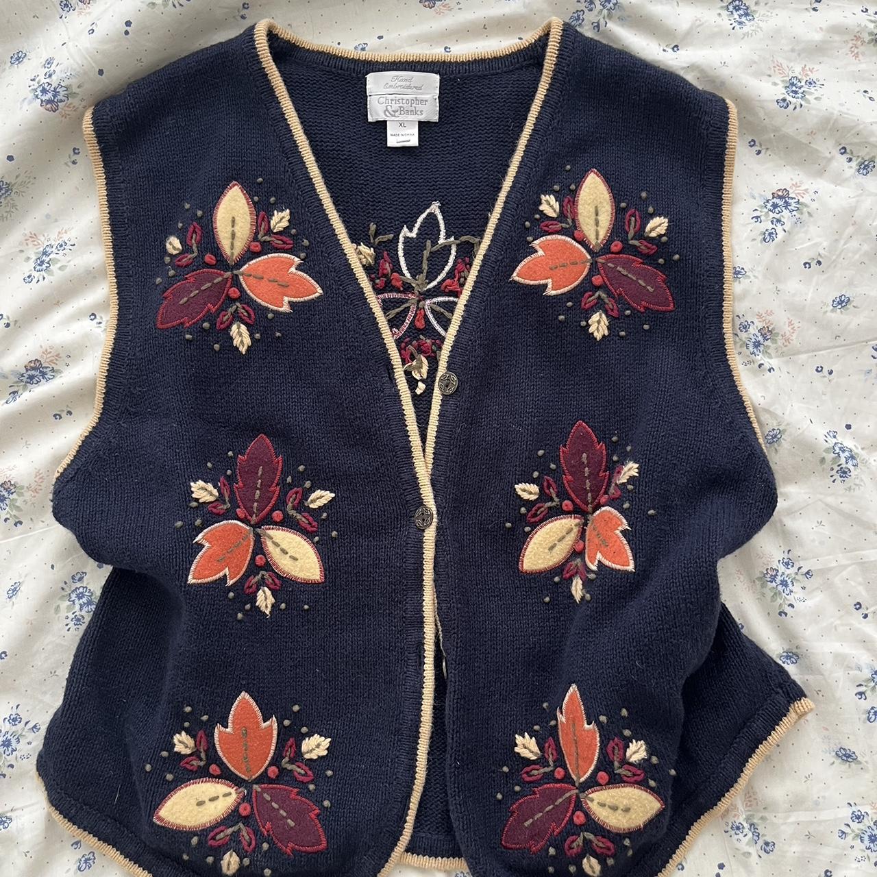 the cutest ever embroidered knit vintage sweater... - Depop