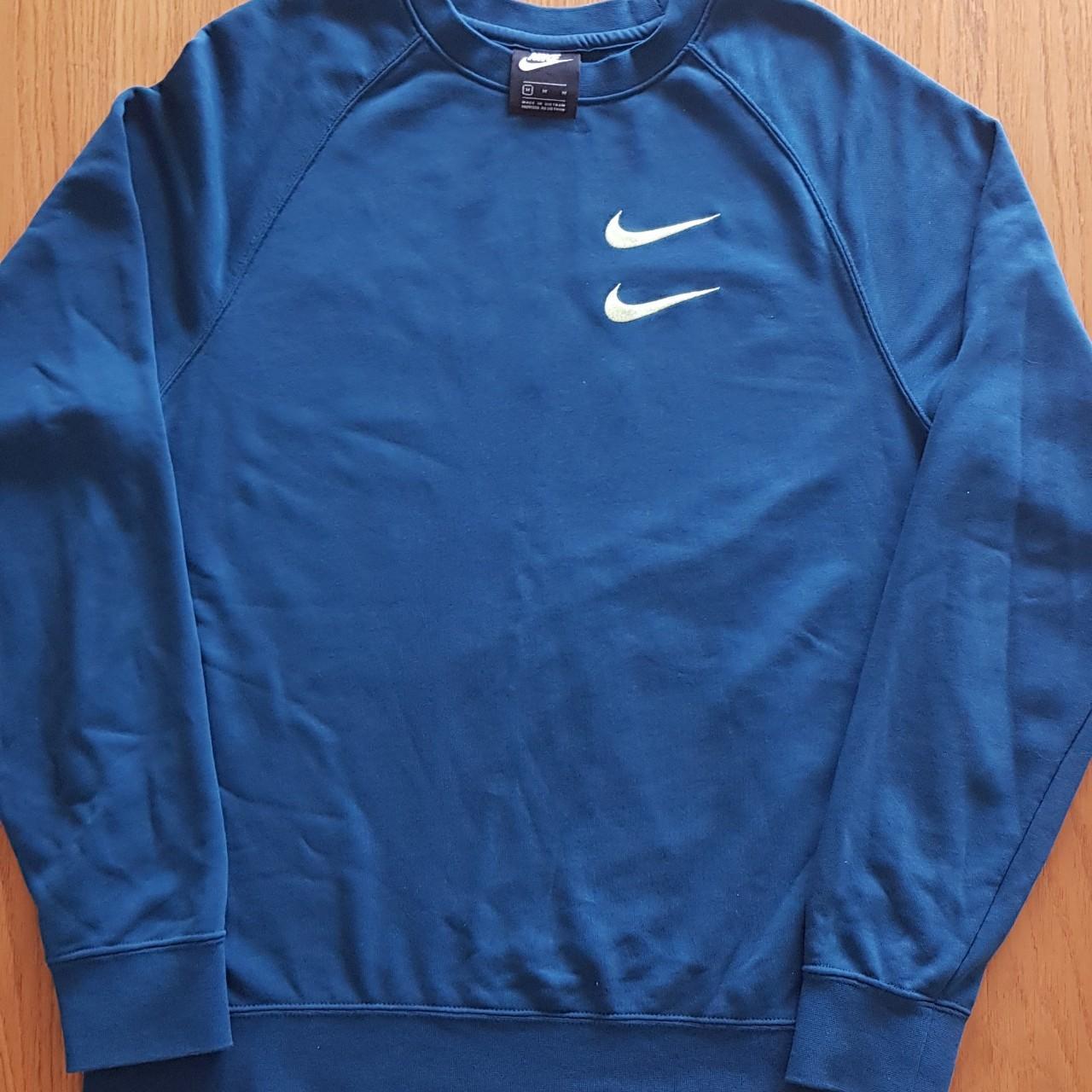 Nike Sportswear Double Swoosh Blue French Terry Crew... - Depop