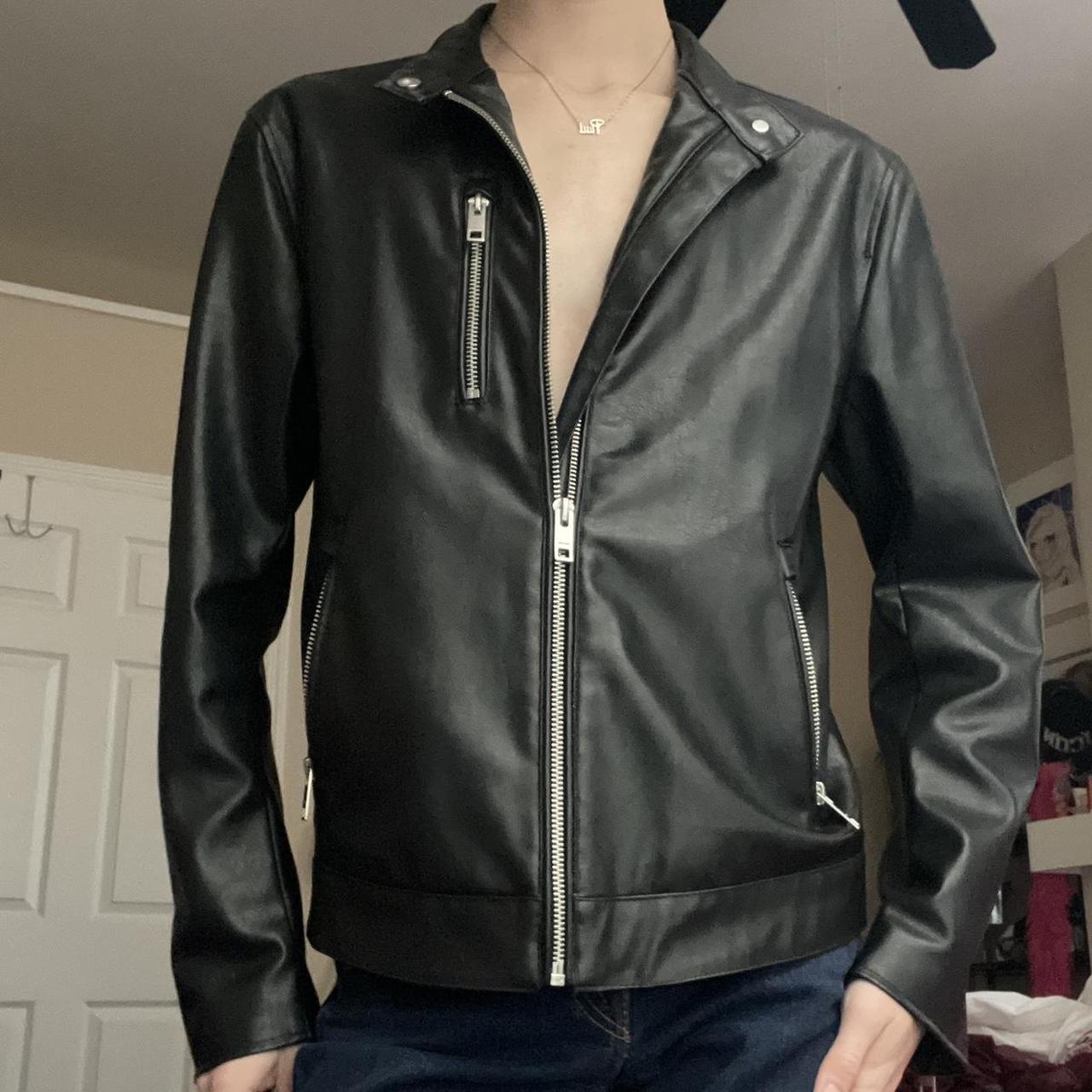 vintage foe leather jacket Size M - Depop