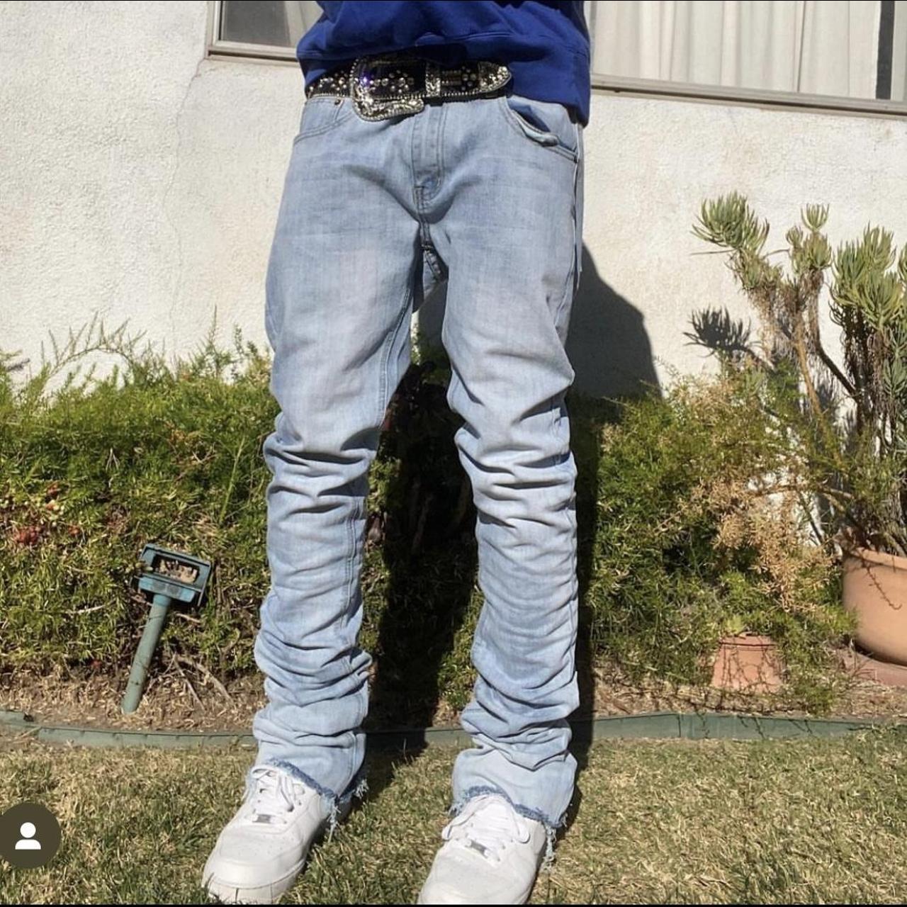 Stacked Blue Denim Jeans 30 Size Waist High Quality - Depop