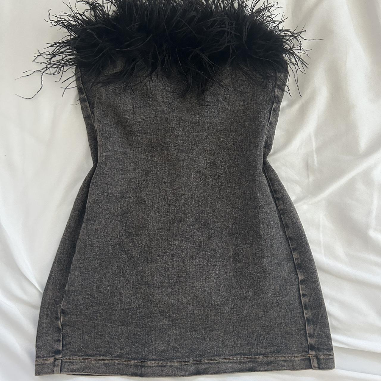 Mini strapless feather denim dress! Soooo classy and... - Depop