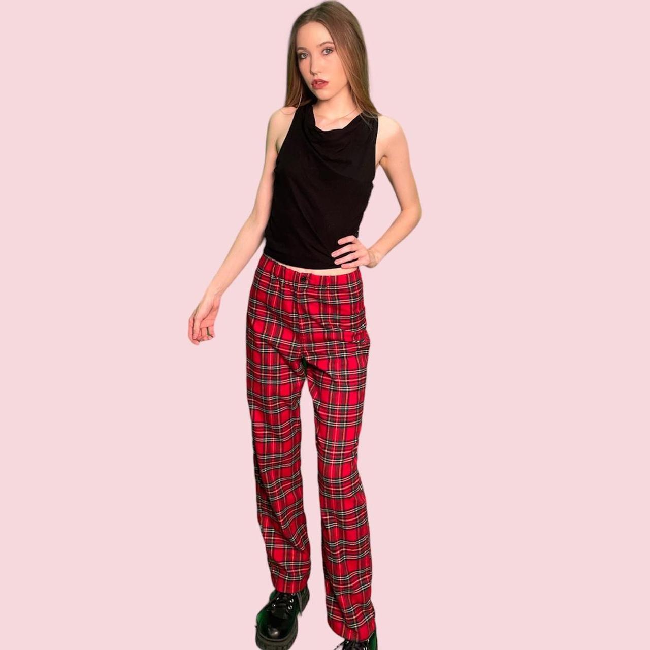 Womens Trousers Brandy Melville Red Plaid Pants Jane Plaid Pants