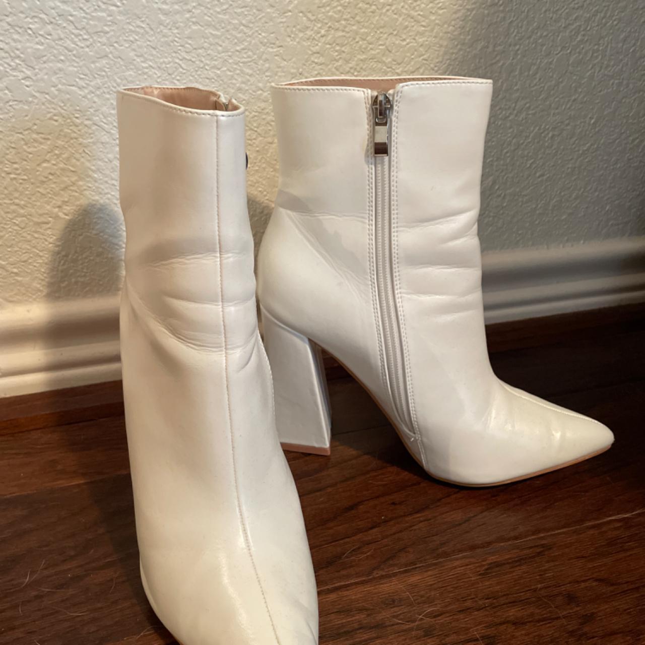 Boohoo White Flared Heel Sock Boots Depop