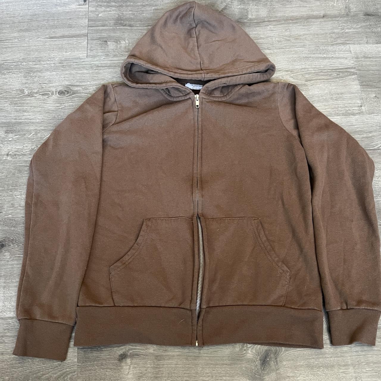 Small brown zip up jacket with hood. Depop