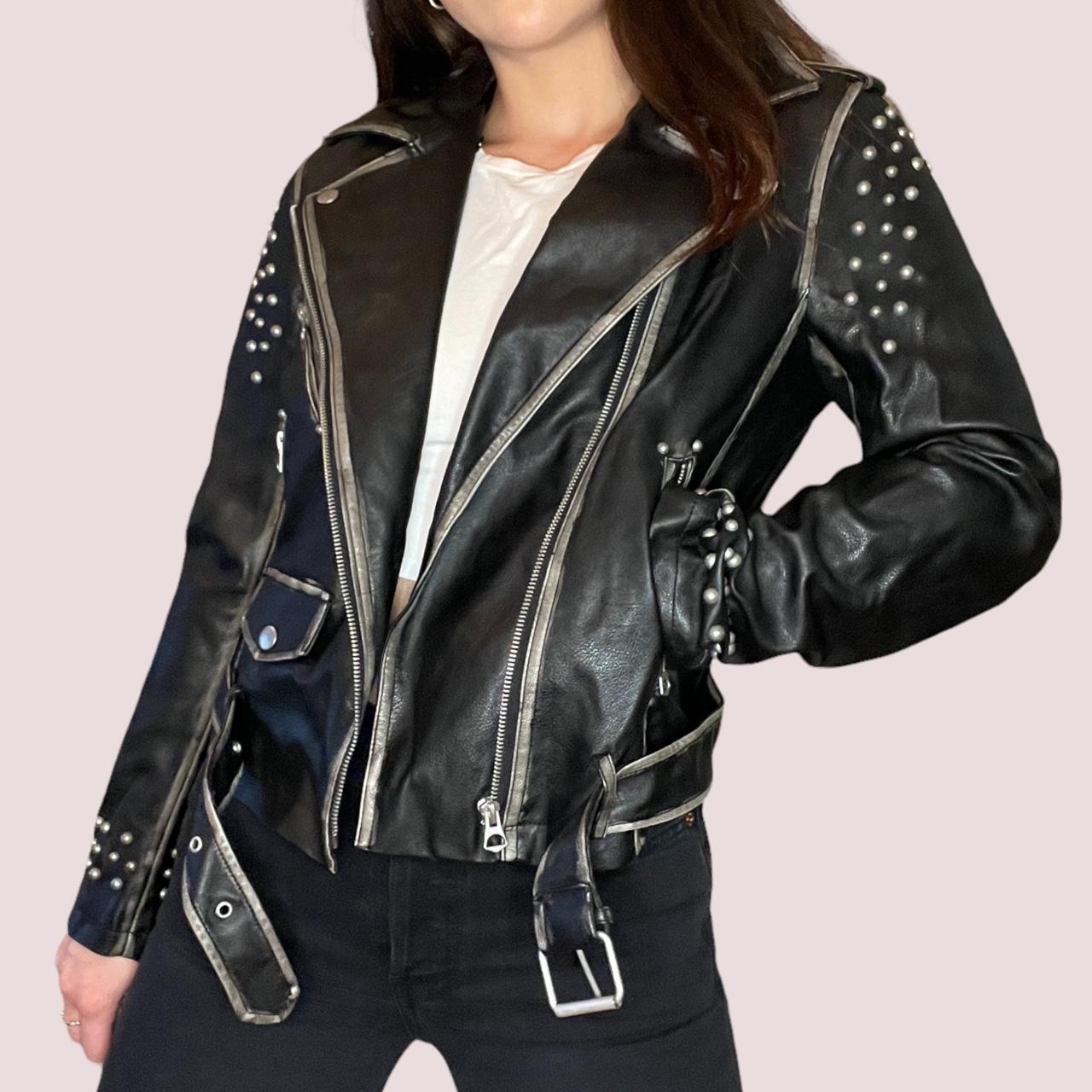 Studded leather hotsell jacket zara