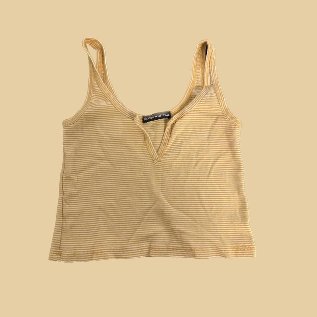 Brandy Melville Women's Yellow and White Veststankscamis Depop