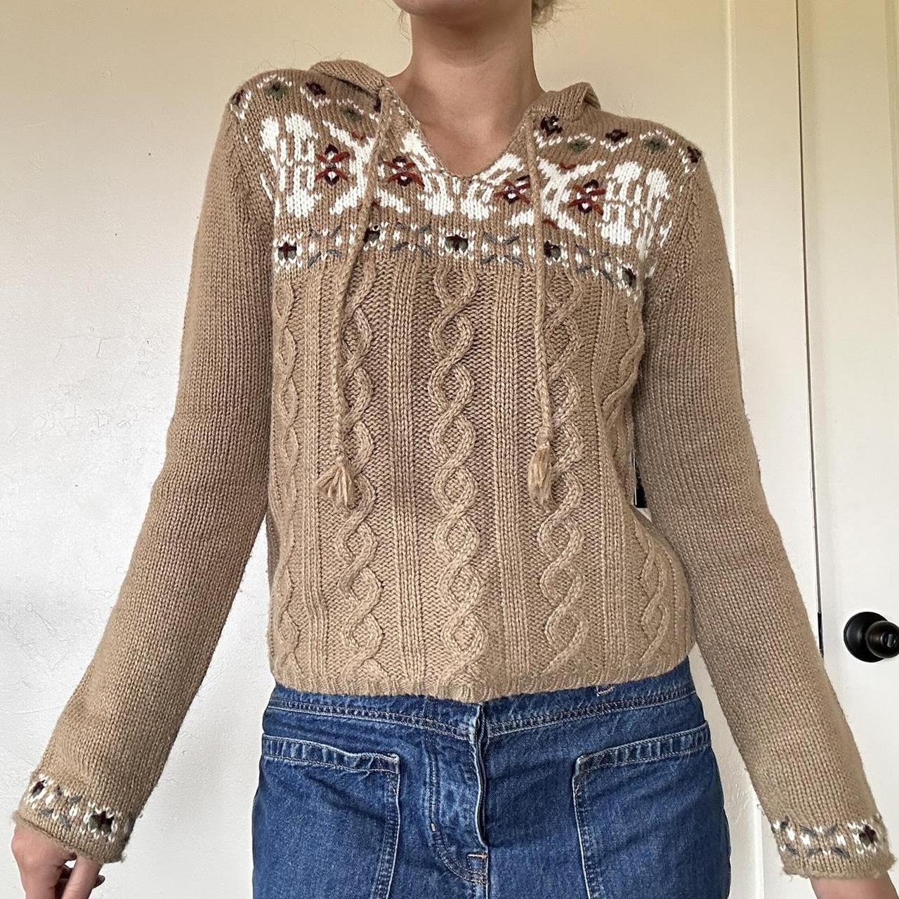 Vintage Boho Granola Knit Tan Printed Sweater! So... Depop