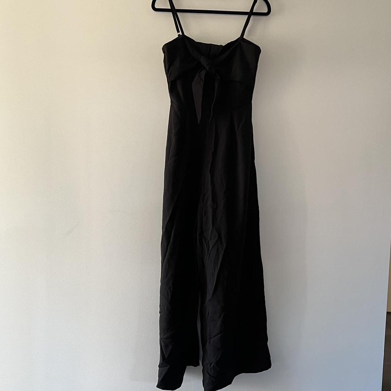 Black Linen Jumpsuit Black Tie Front... - Depop