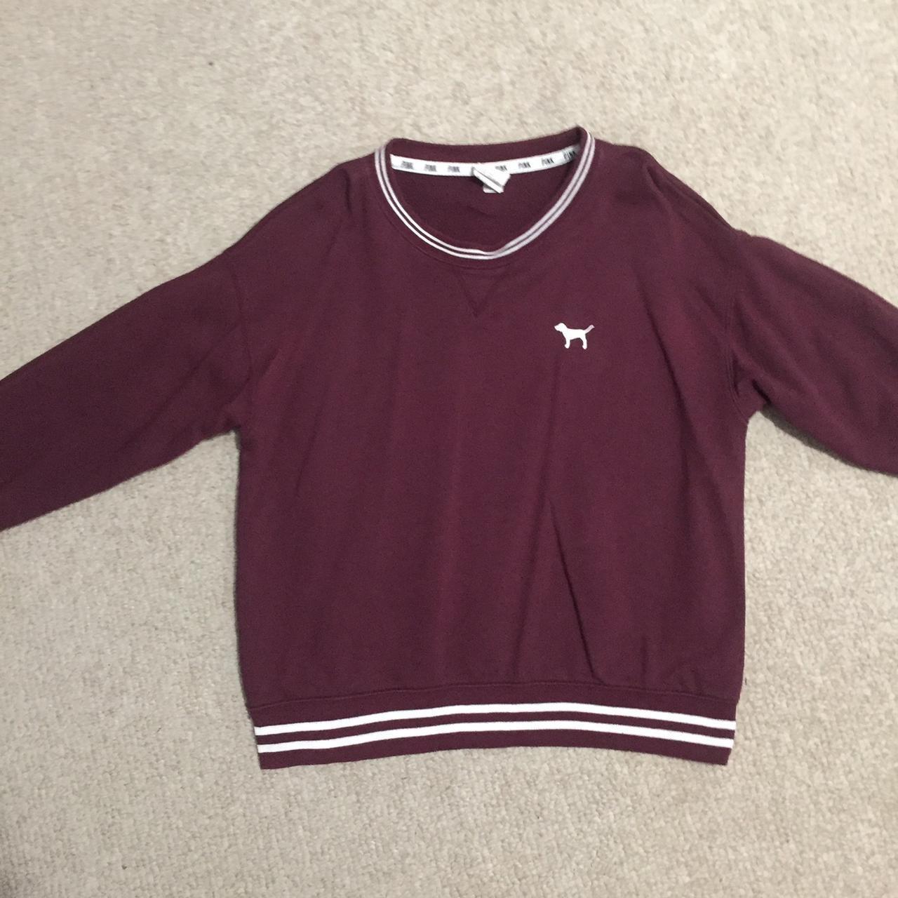 Victoria's Secret PINK Varsity Crew Burgundy White Long Sleeve