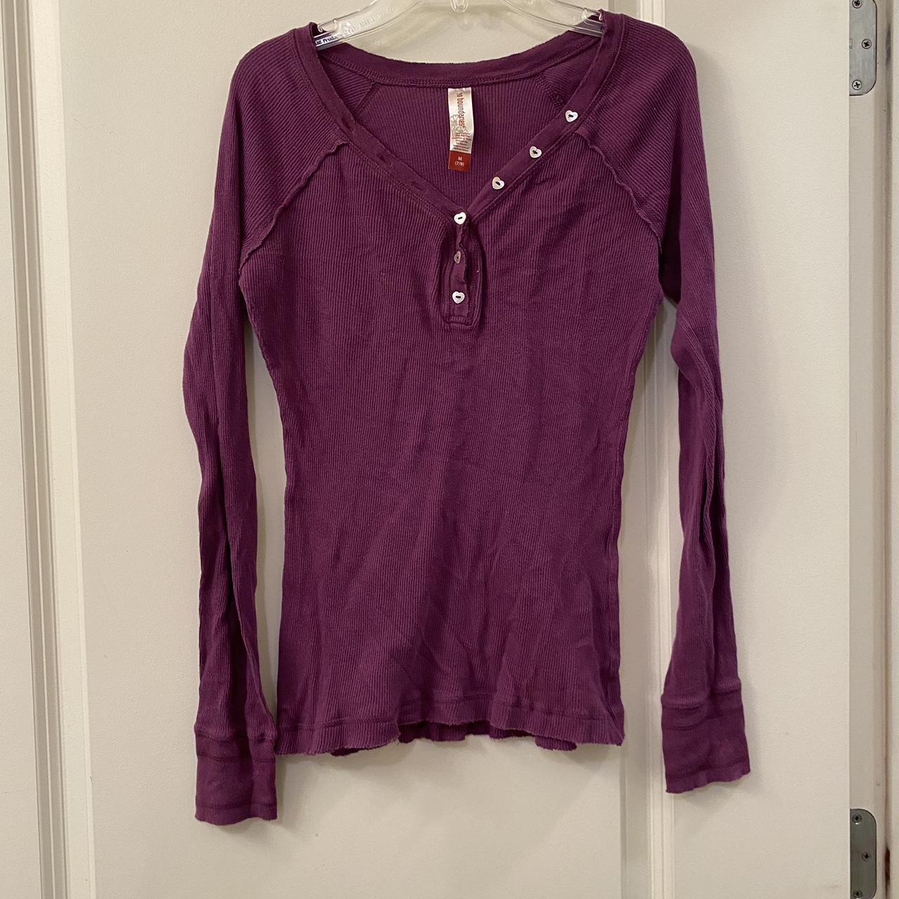 purple heart button waffle knit henley size medium... - Depop