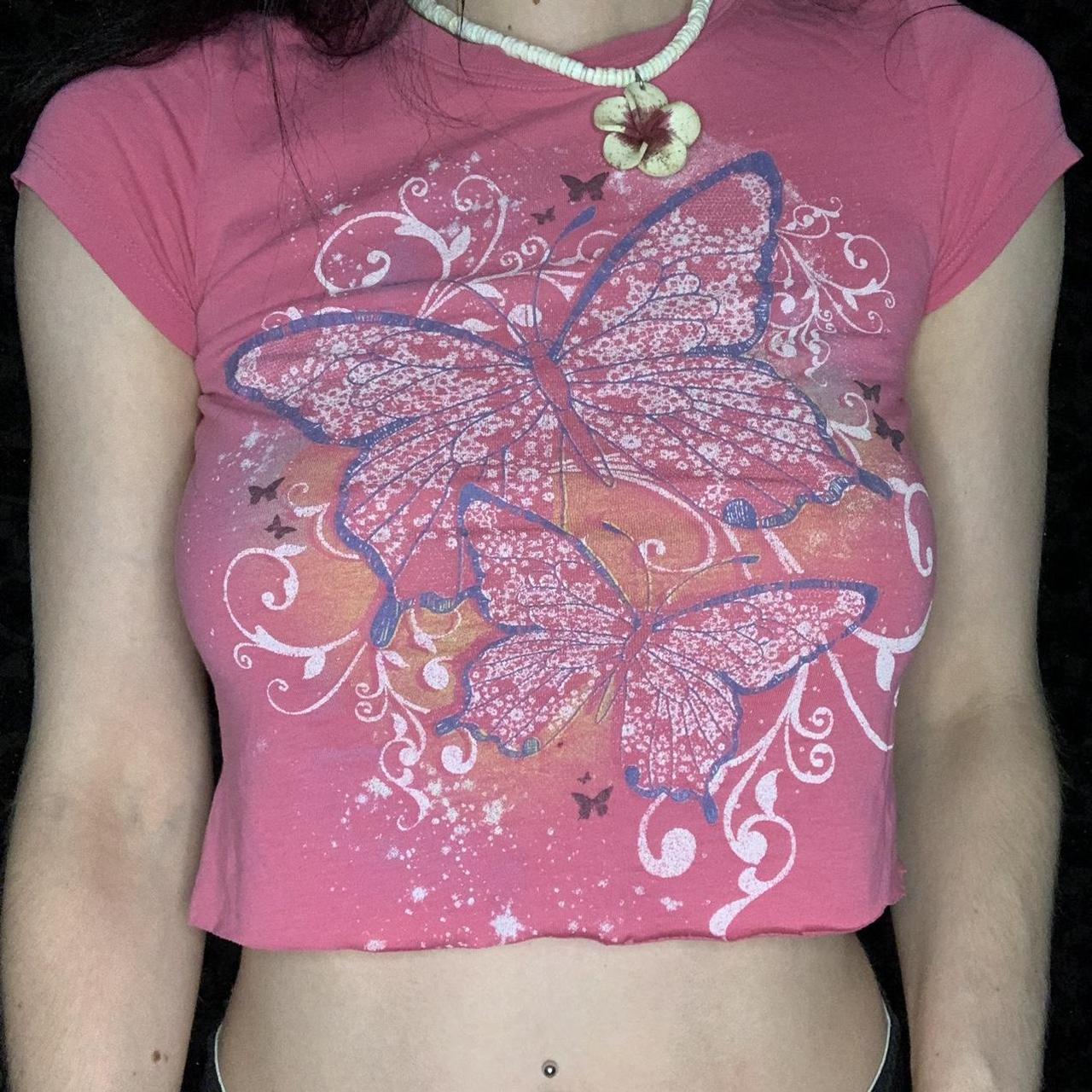 y2k butterfly baby tee size xsmall message for more - Depop