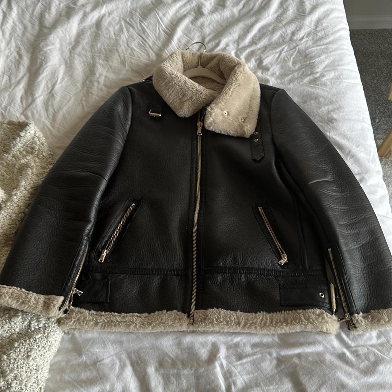 Leather faux fur lined bomber jacket - Depop