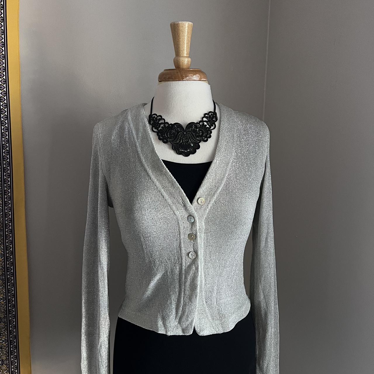 🌺 Lovely Vintage Silver Button down Cardigan by... Depop