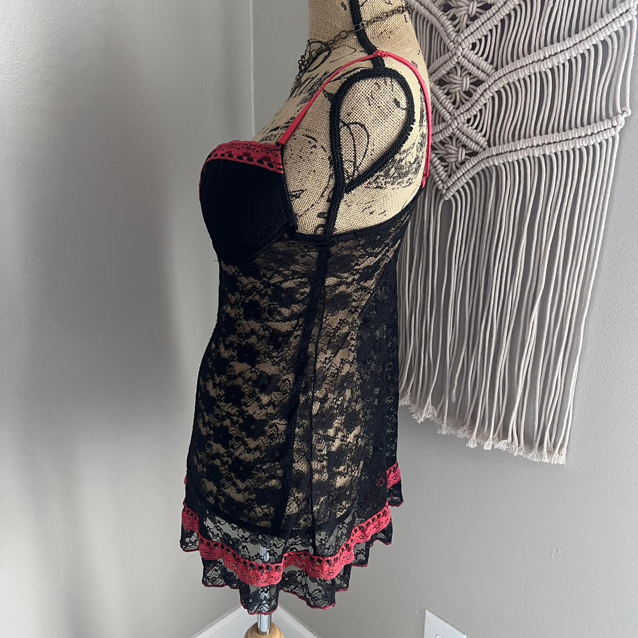 🌺 Sexy Lace Slip Dress in Black Lace with Pink... - Depop