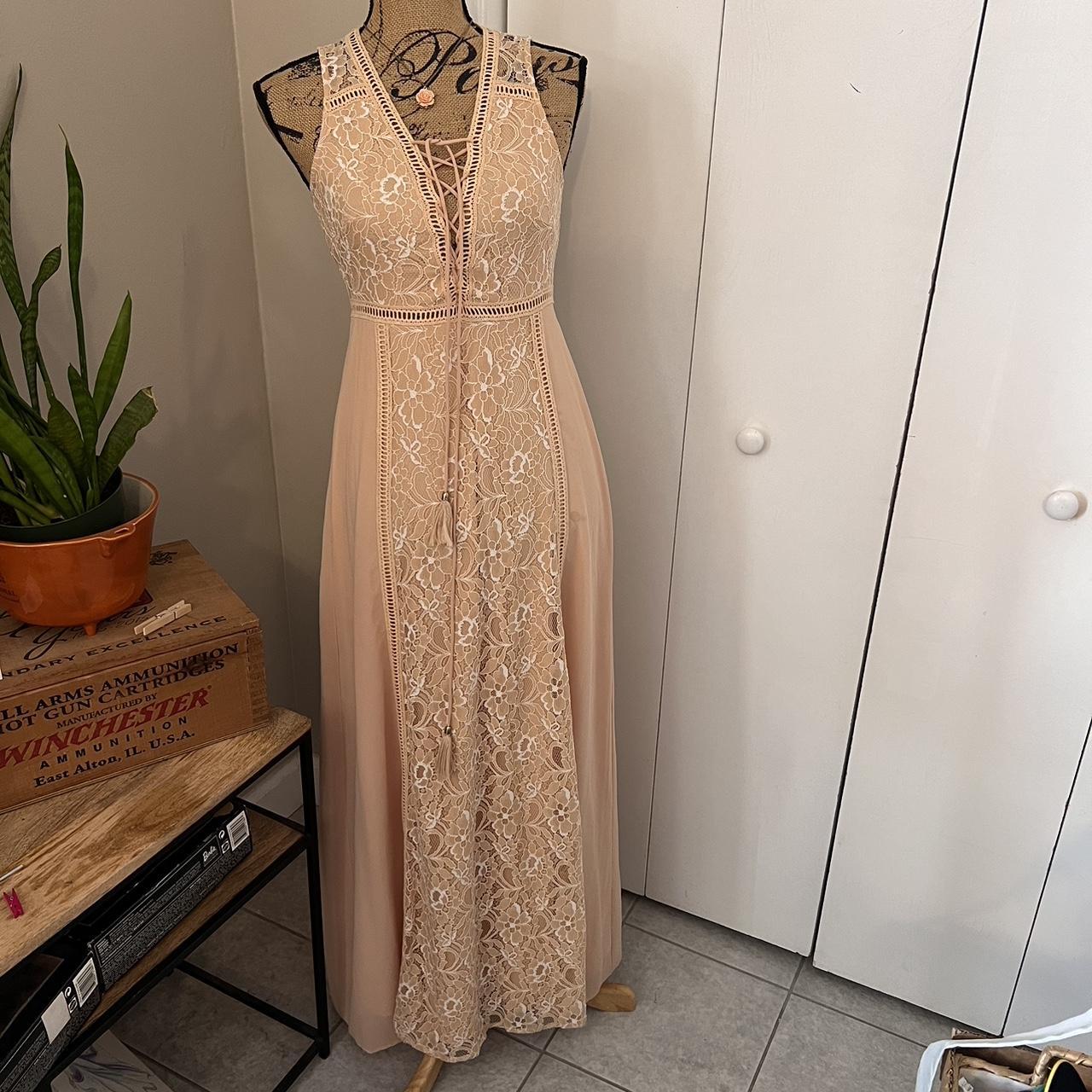 Beautiful cream and tan modern maxi lace dress. Depop