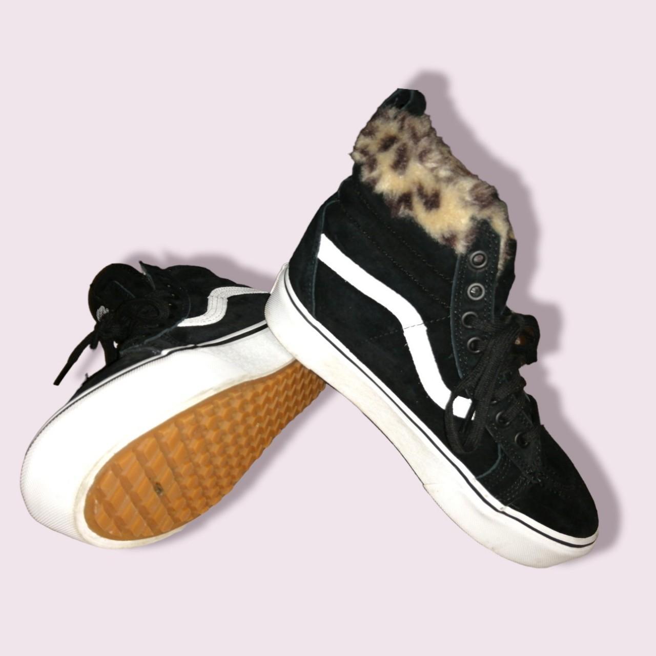 Black suede platform high top Vans with leopard fur... - Depop