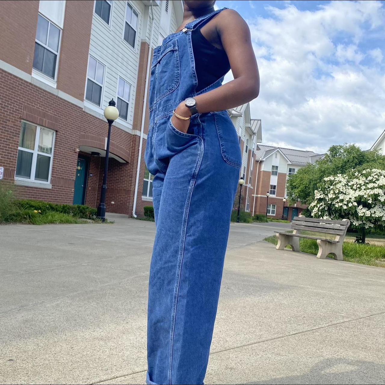 Thrifted dark wash overalls/ a little big on me but... - Depop