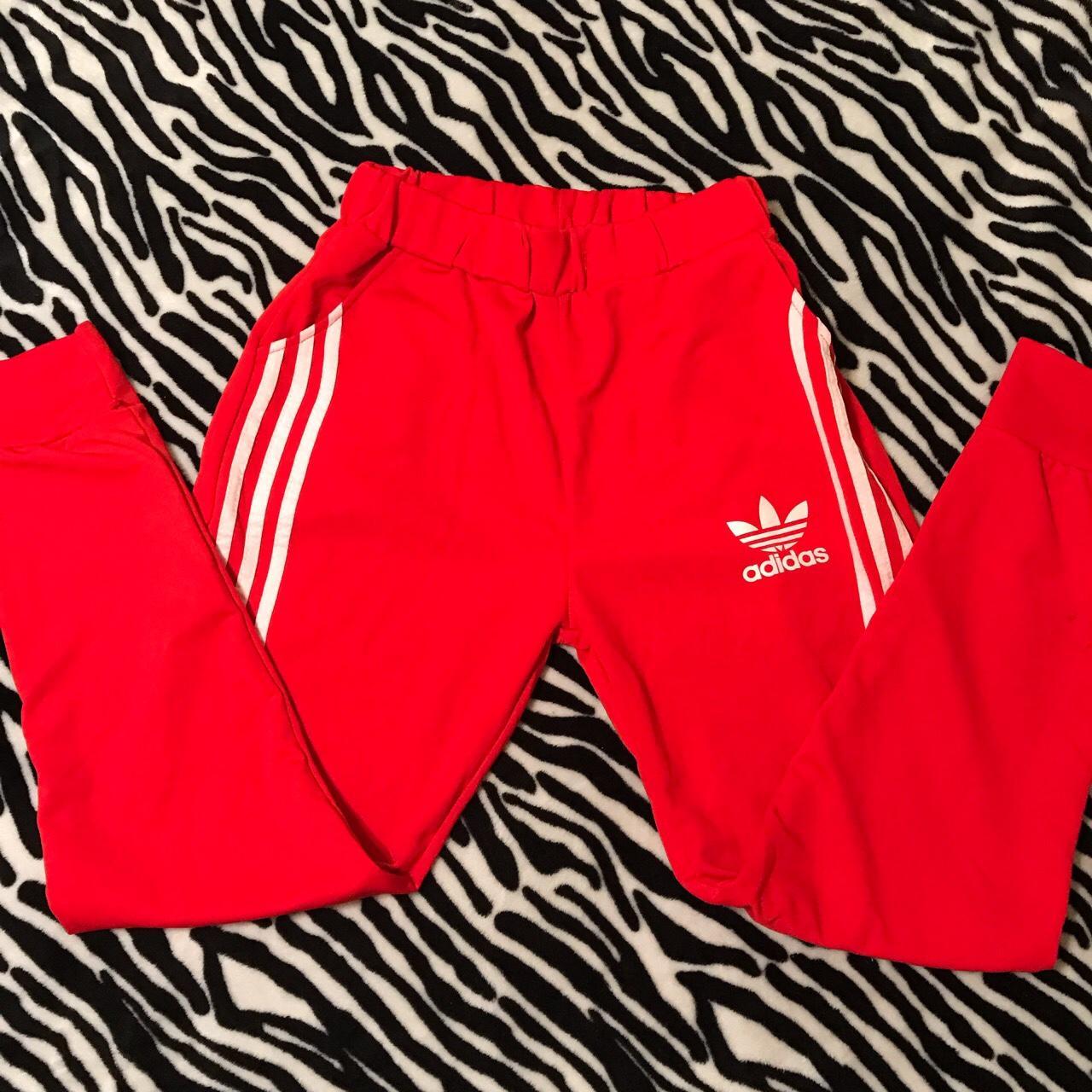 Red Joggers ♡︎ red and white striped joggers ♡︎... - Depop