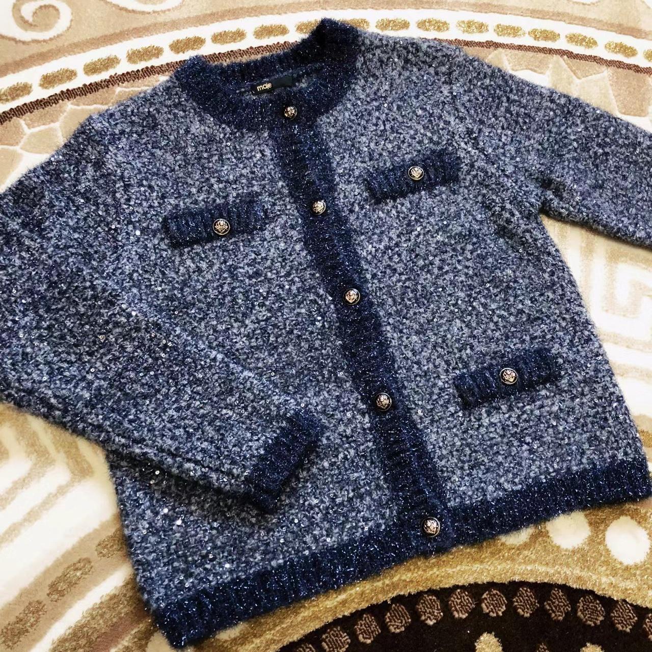 Maje Metallic Knitted Cardigan Maje Metallic Cardigan Size Navy