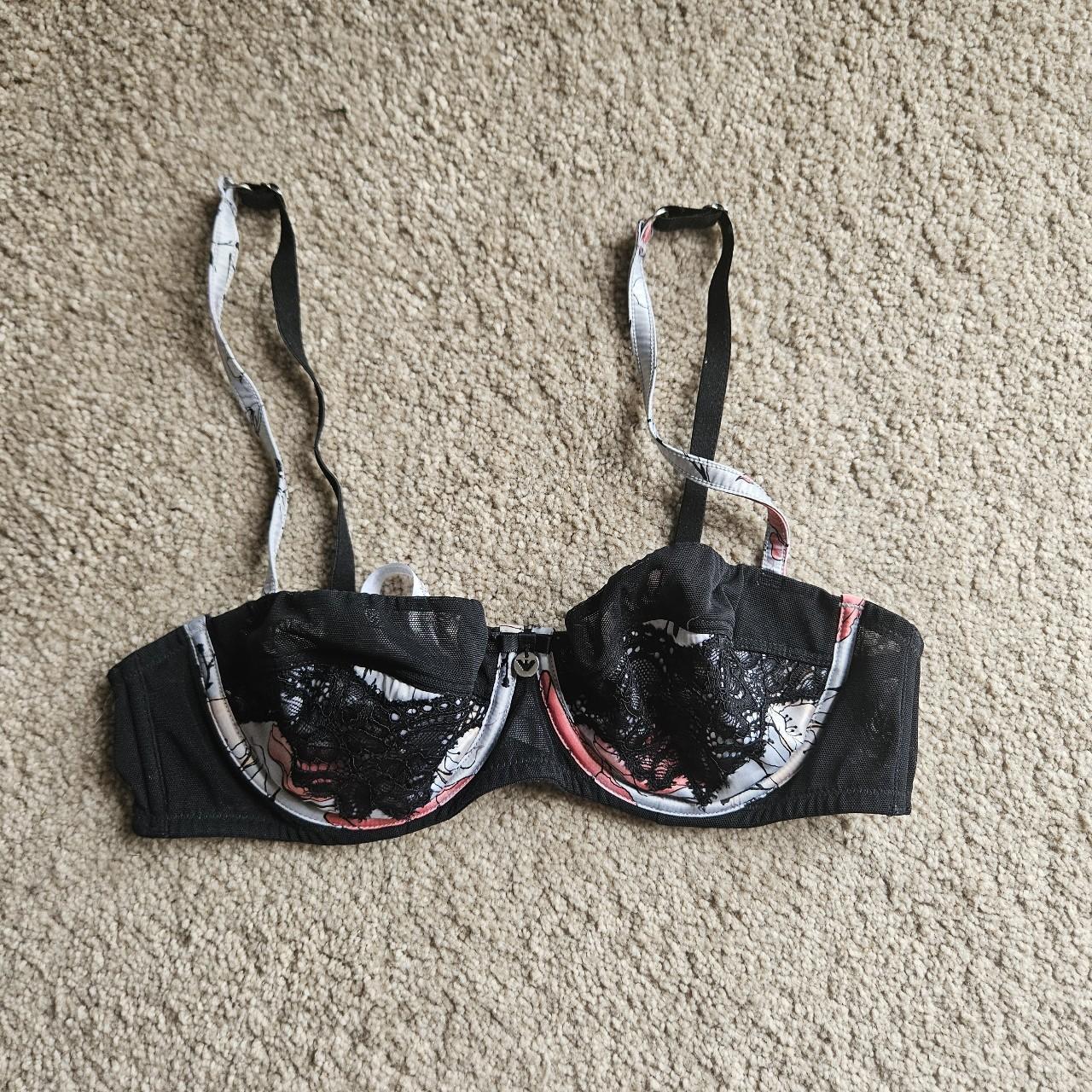 Genuine Emporio Armani Black & Floral bra Size... - Depop