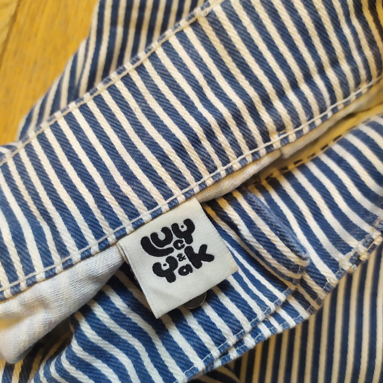 Lucy and Yak Women's Blue and White Trousers | Depop