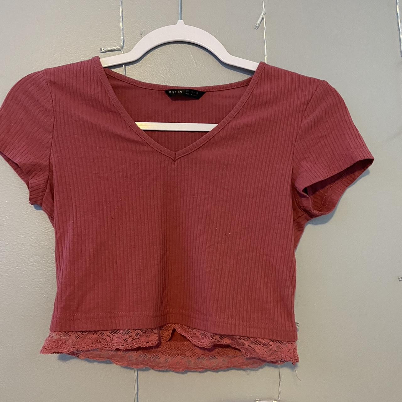 pink lace crop top from shein size small - Depop