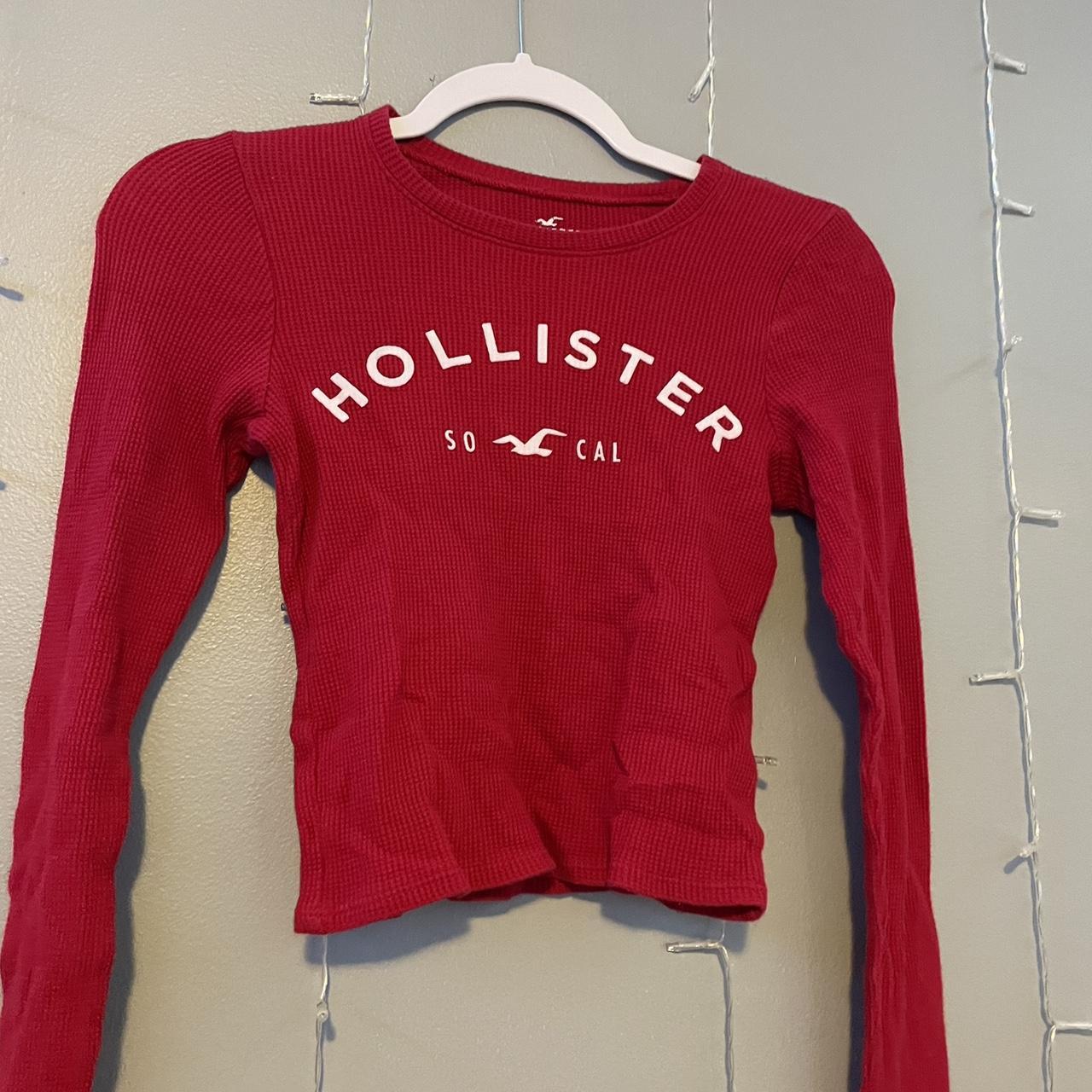 adorable red cropped hollister long sleeve shirt Depop