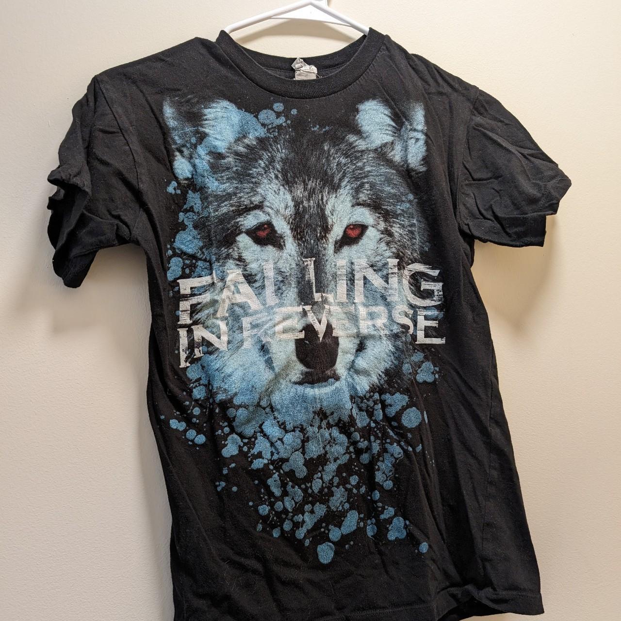 Black Wolf Falling in Reverse Short Sleeve T-shirt... - Depop