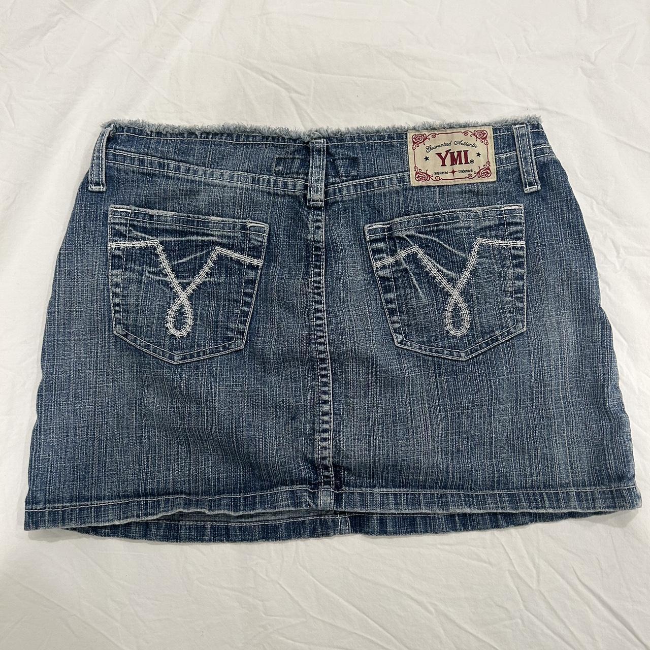vintage mini denim skirt raw hem brand is YMI size 5... - Depop