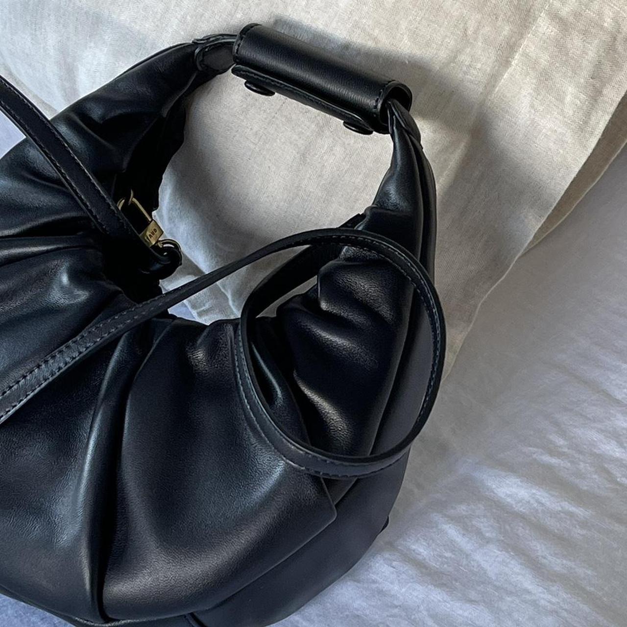 Black staud leather rouched bag - Depop