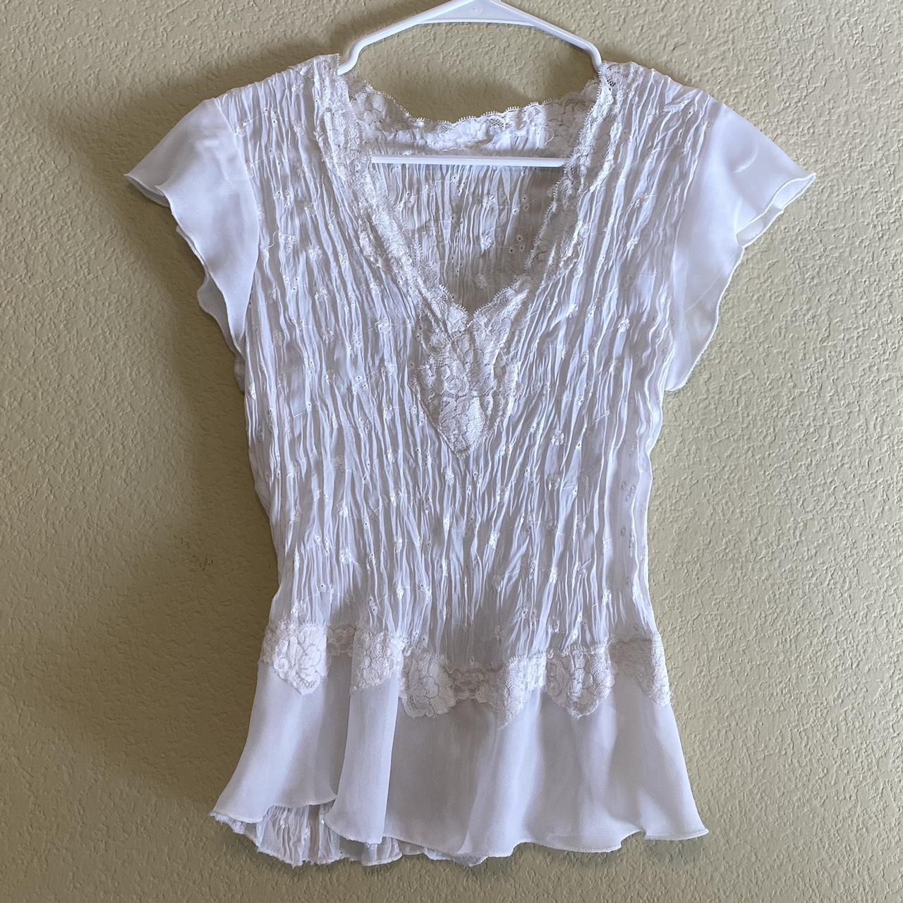 Vintage butterfly flounce top Cutesie white top... - Depop