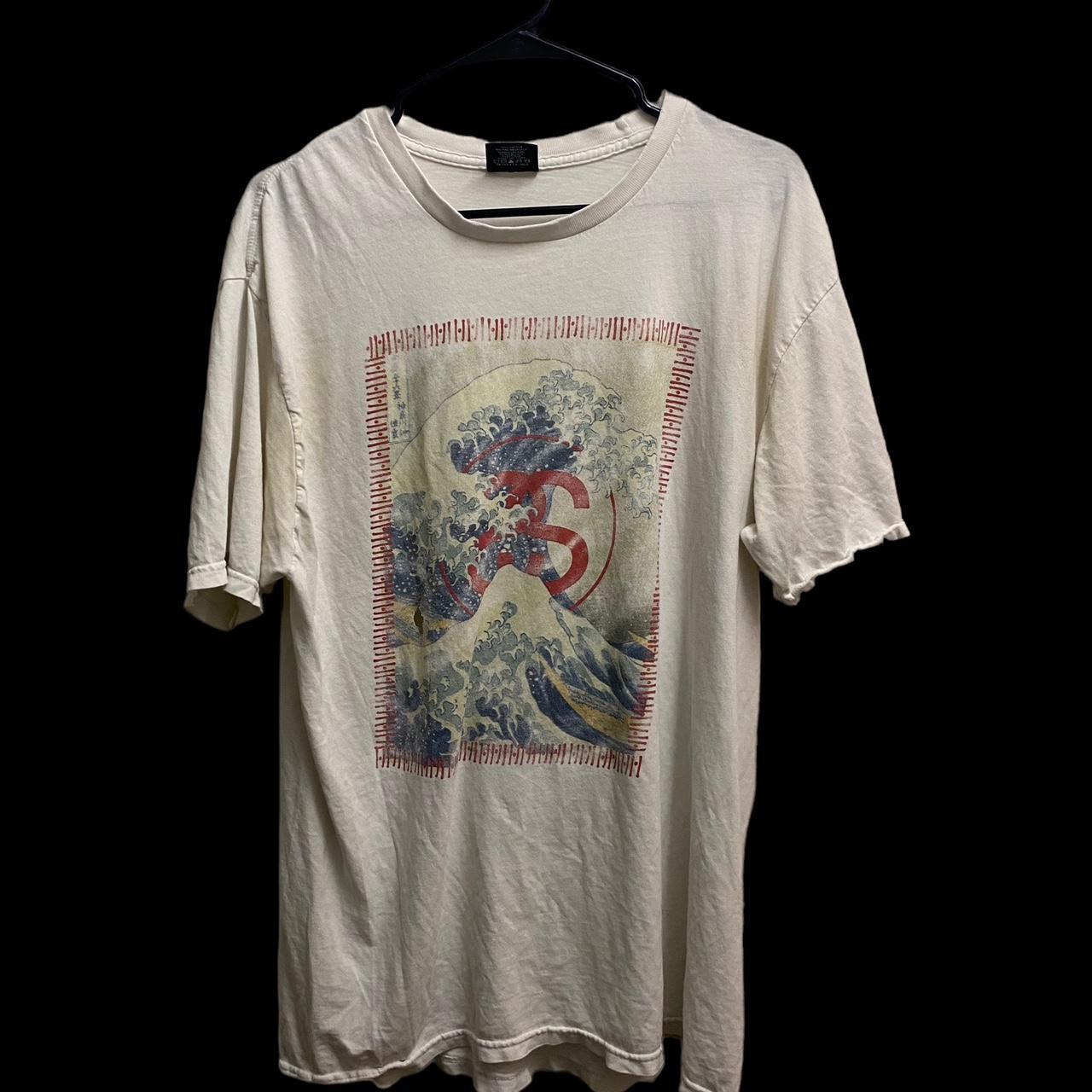 Stussy /// Distressed Great Waves Tee /// Vintage... - Depop