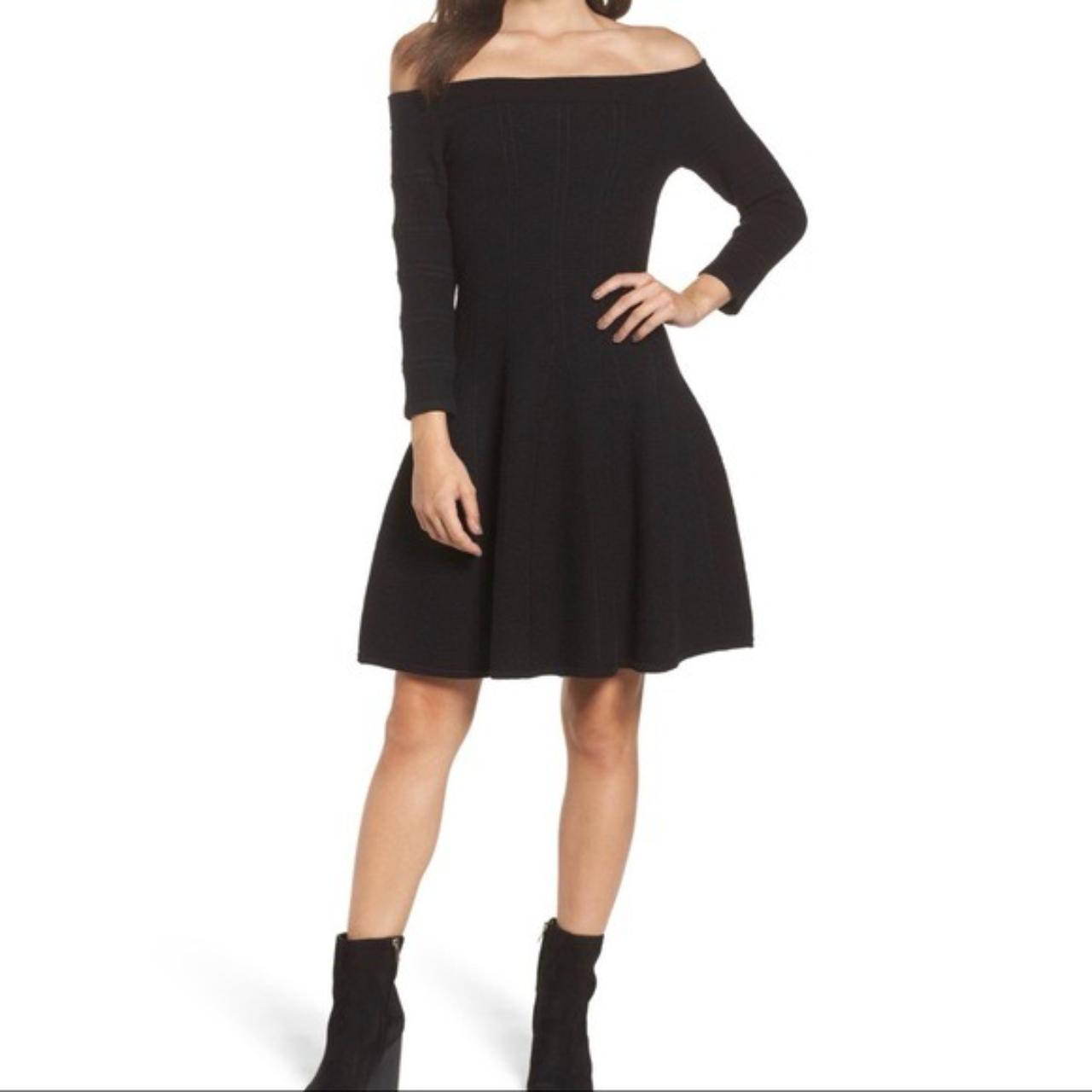 Eliza j off the hot sale shoulder fit & flare dress