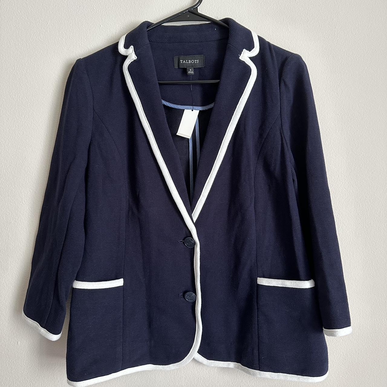 Talbots navy blue and white blazer with