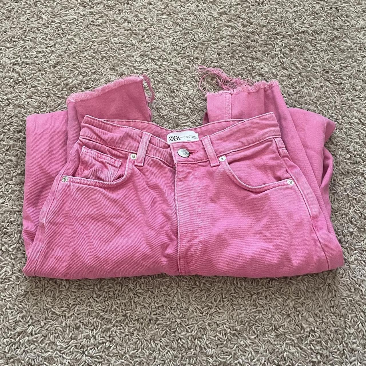 pink zara jeans great co diction other then small... Depop