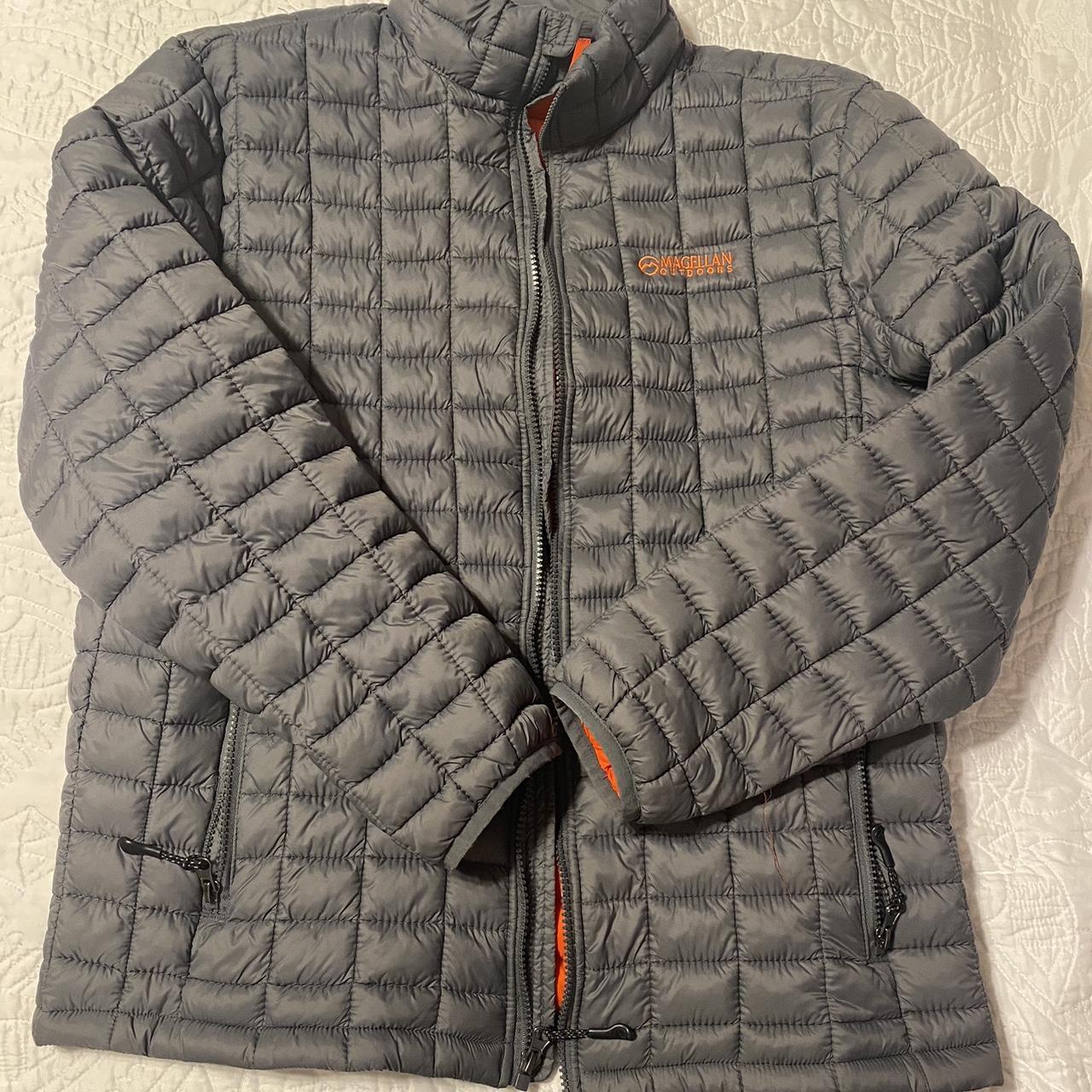 Men’s Magellan grey and orange puffer jacket. - Depop