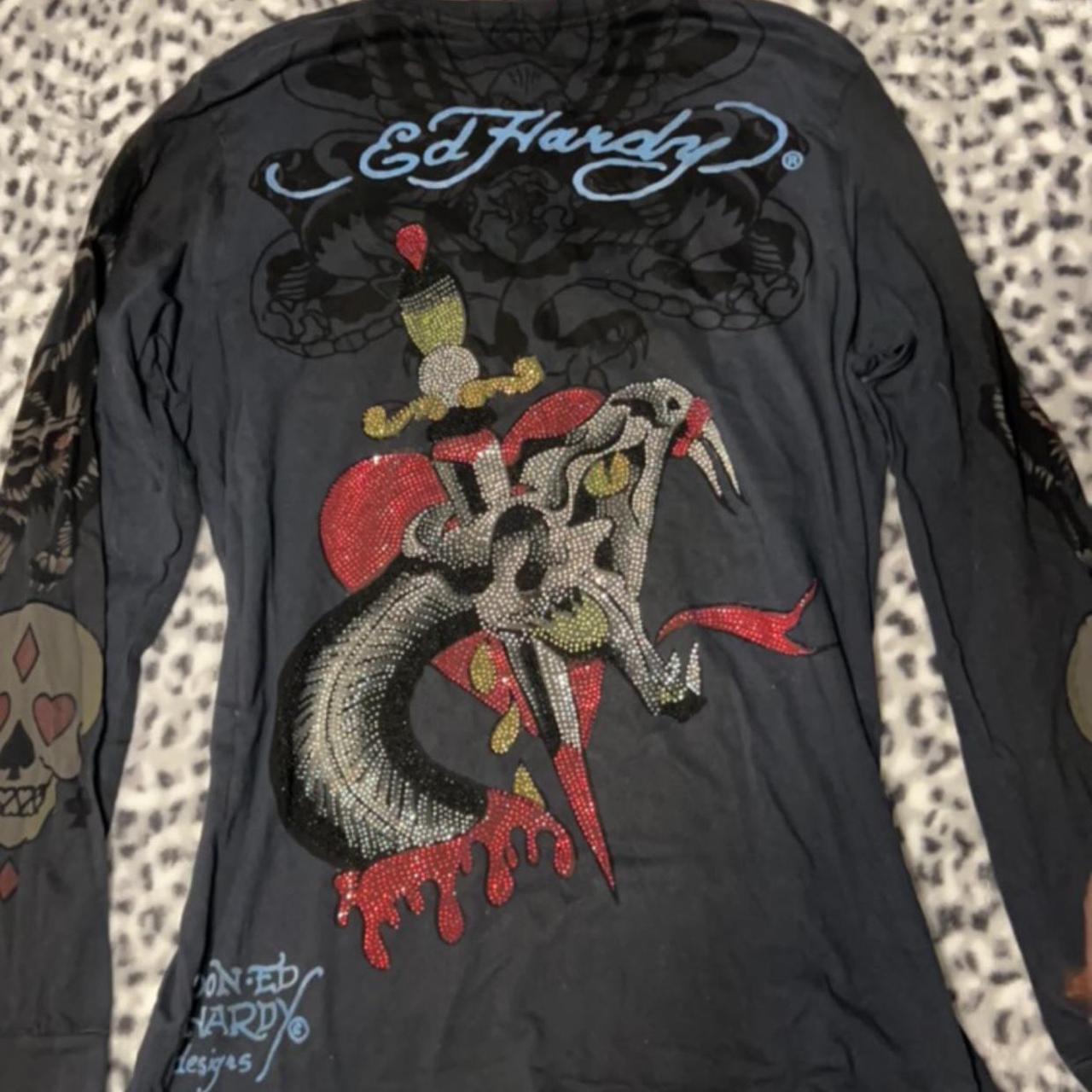 🤍ed hardy long sleeve tee🤍 •rhinestone back •mens... - Depop