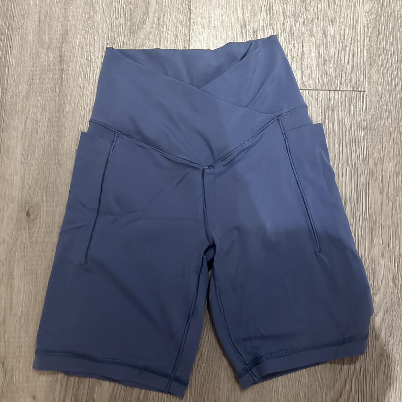 Blue Aerie cross over biker shorts with pockets - Depop