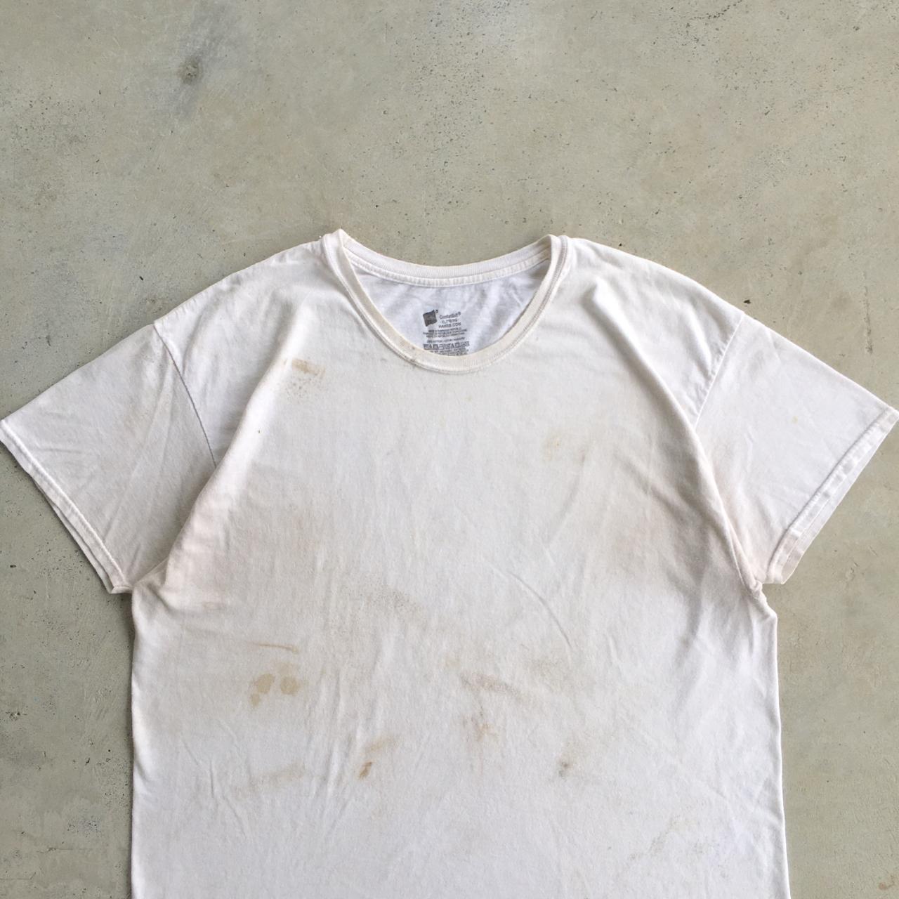 Blank boxy distressed worn off white essential tee... Depop