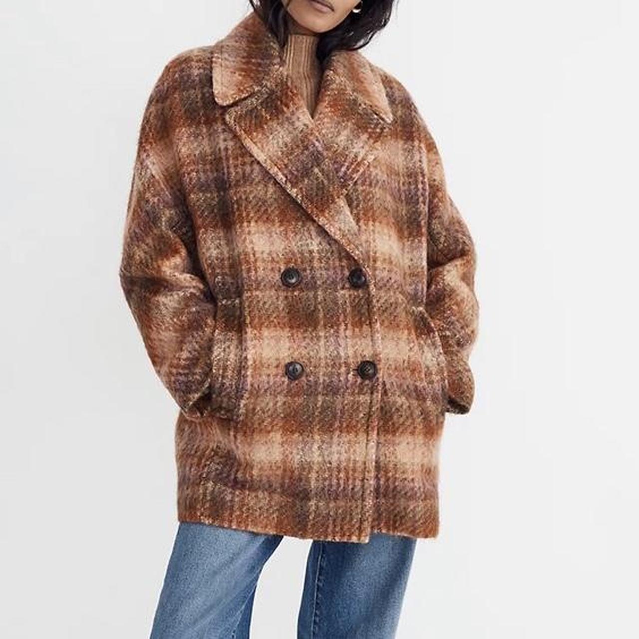 Madewell Plaid Carville Oversized Peacoat Excellent... - Depop