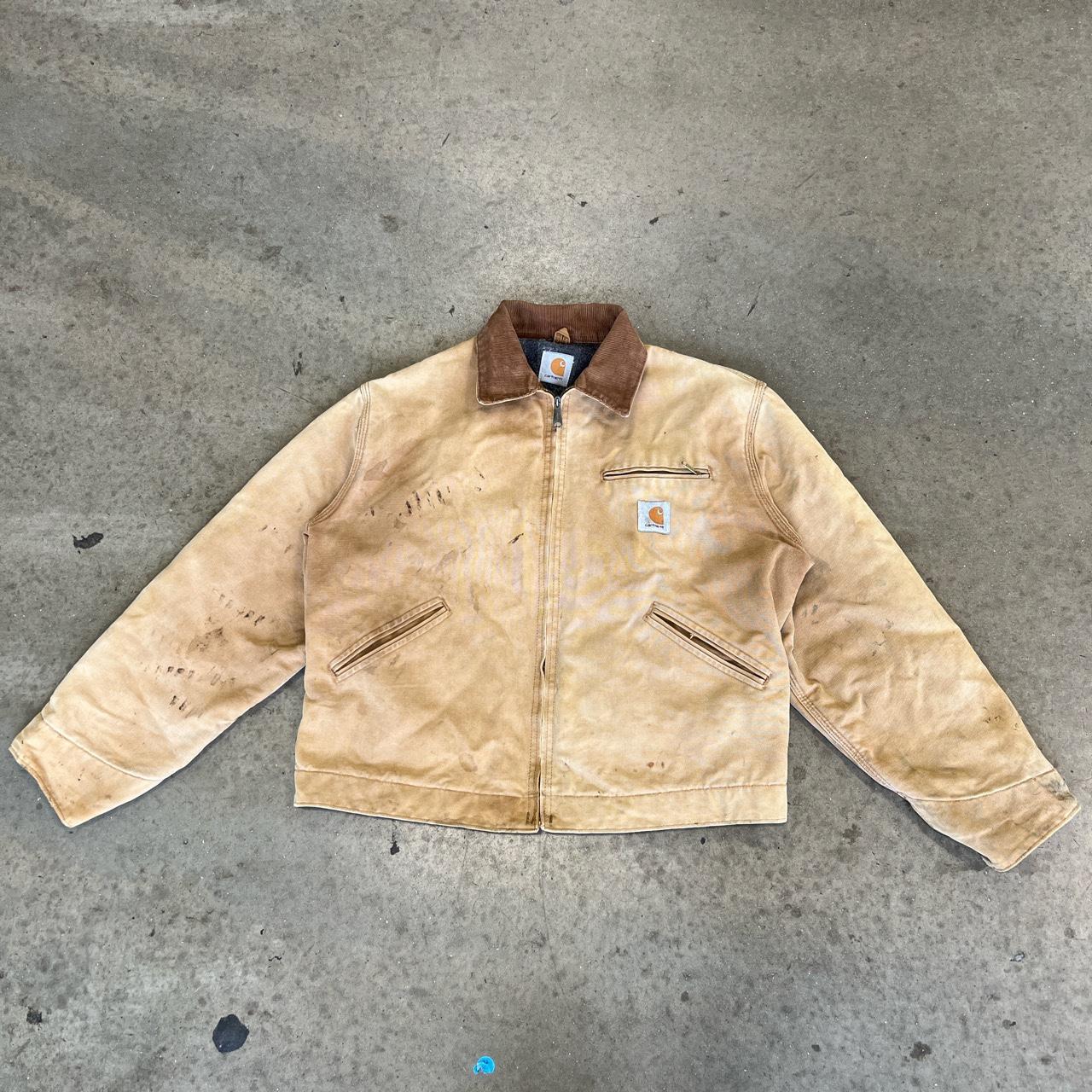 Vintage tan carhartt Detroit jacket, size L- fitting... - Depop