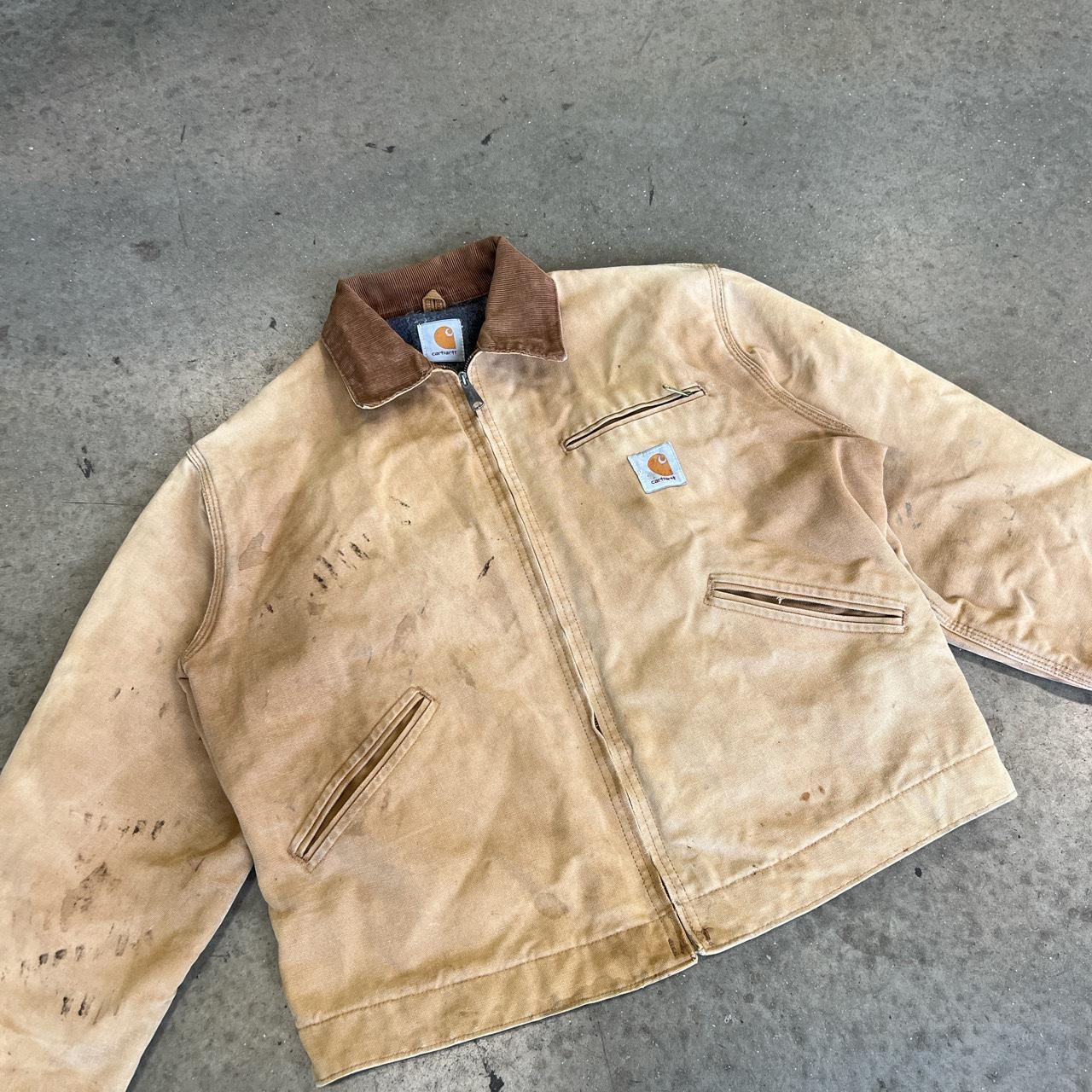 Vintage tan carhartt Detroit jacket, size L- fitting... - Depop