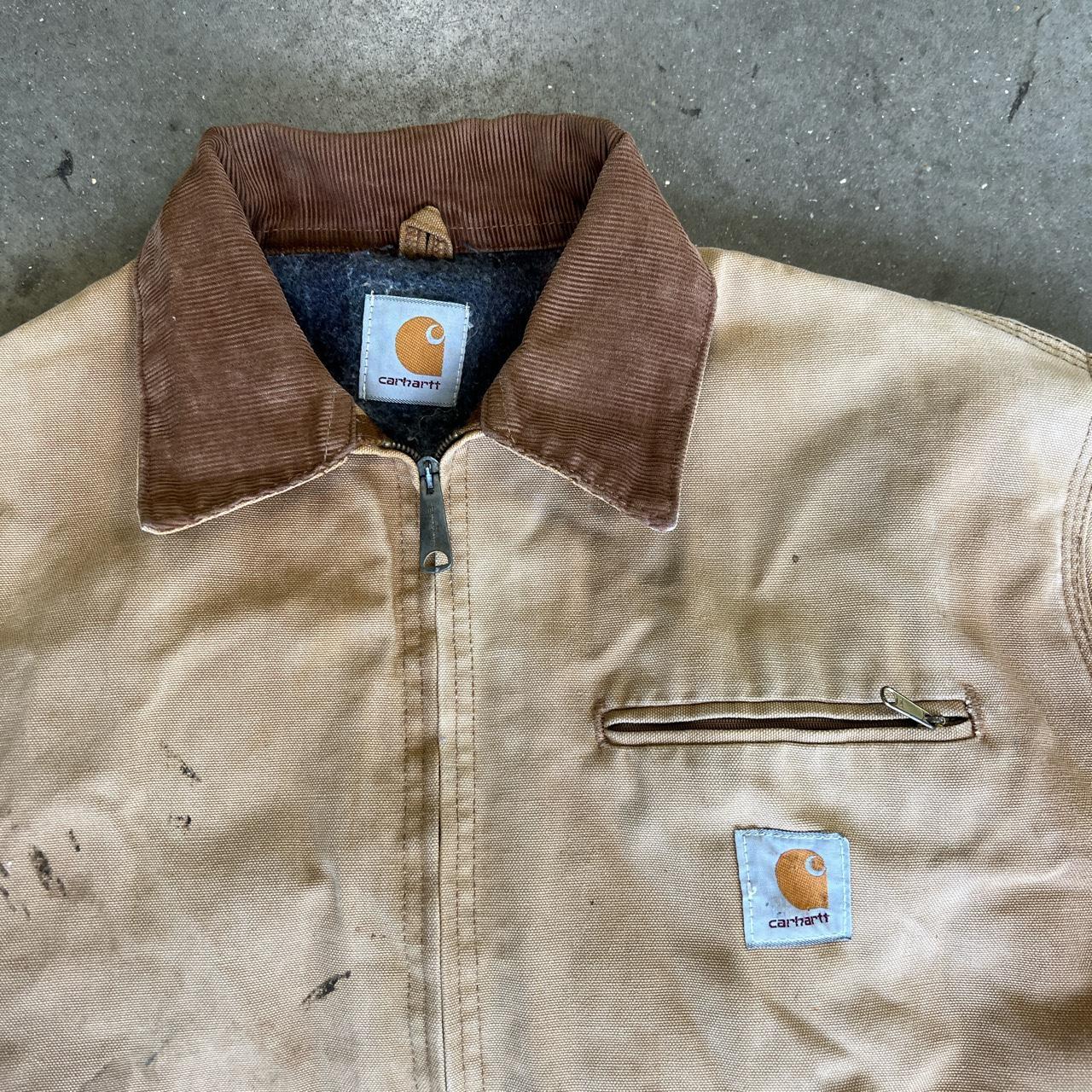 Vintage tan carhartt Detroit jacket, size L- fitting... - Depop