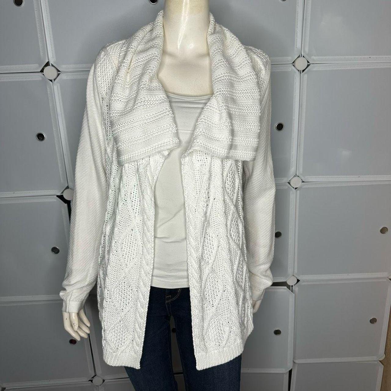 CAbi White Cable Sweater Knit Open Cardigan Depop